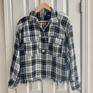 Zara Monochrome Checkered Tweed Jacket